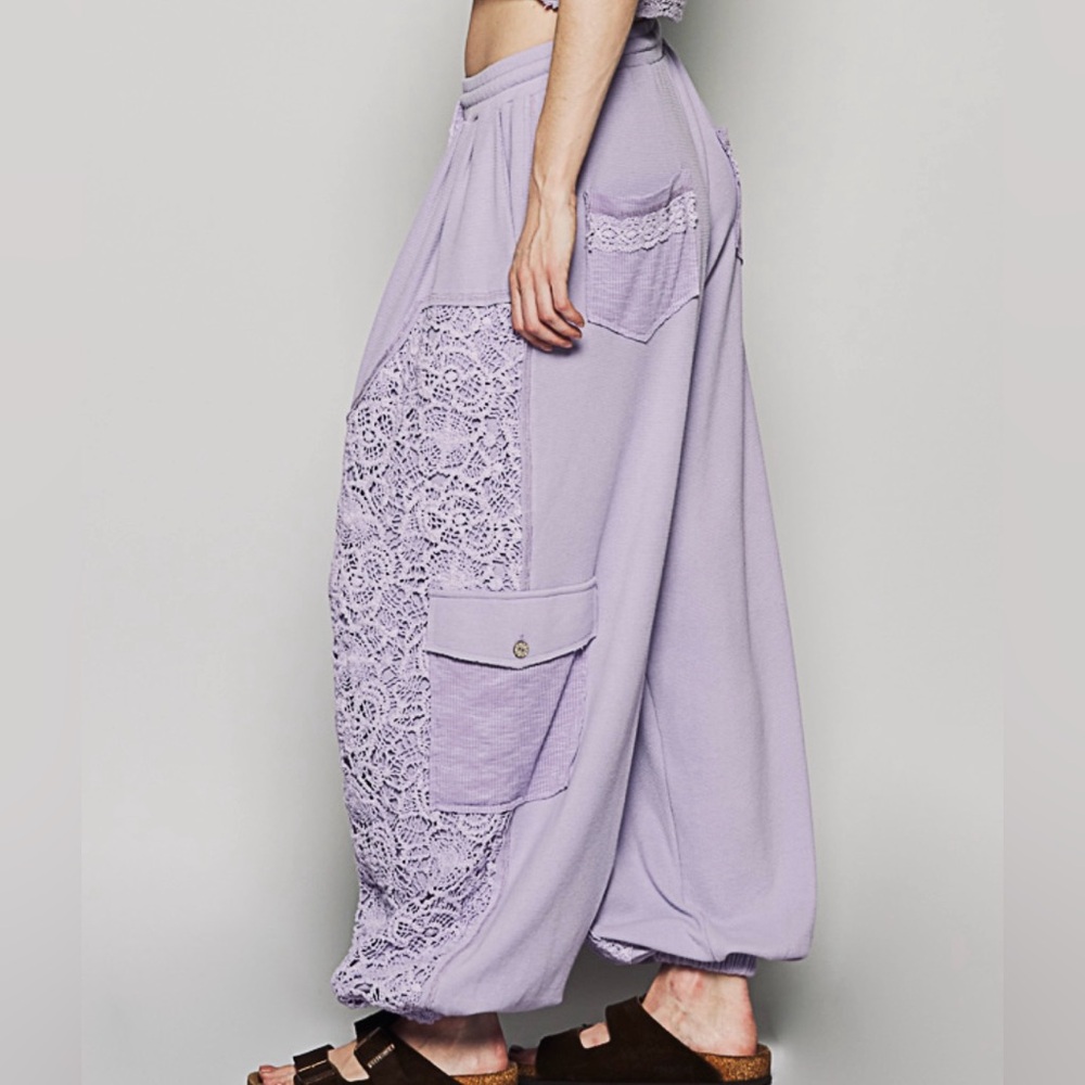 Nwt Pol Crochet Lace Patchwork Drawstring Jogger … - image 3